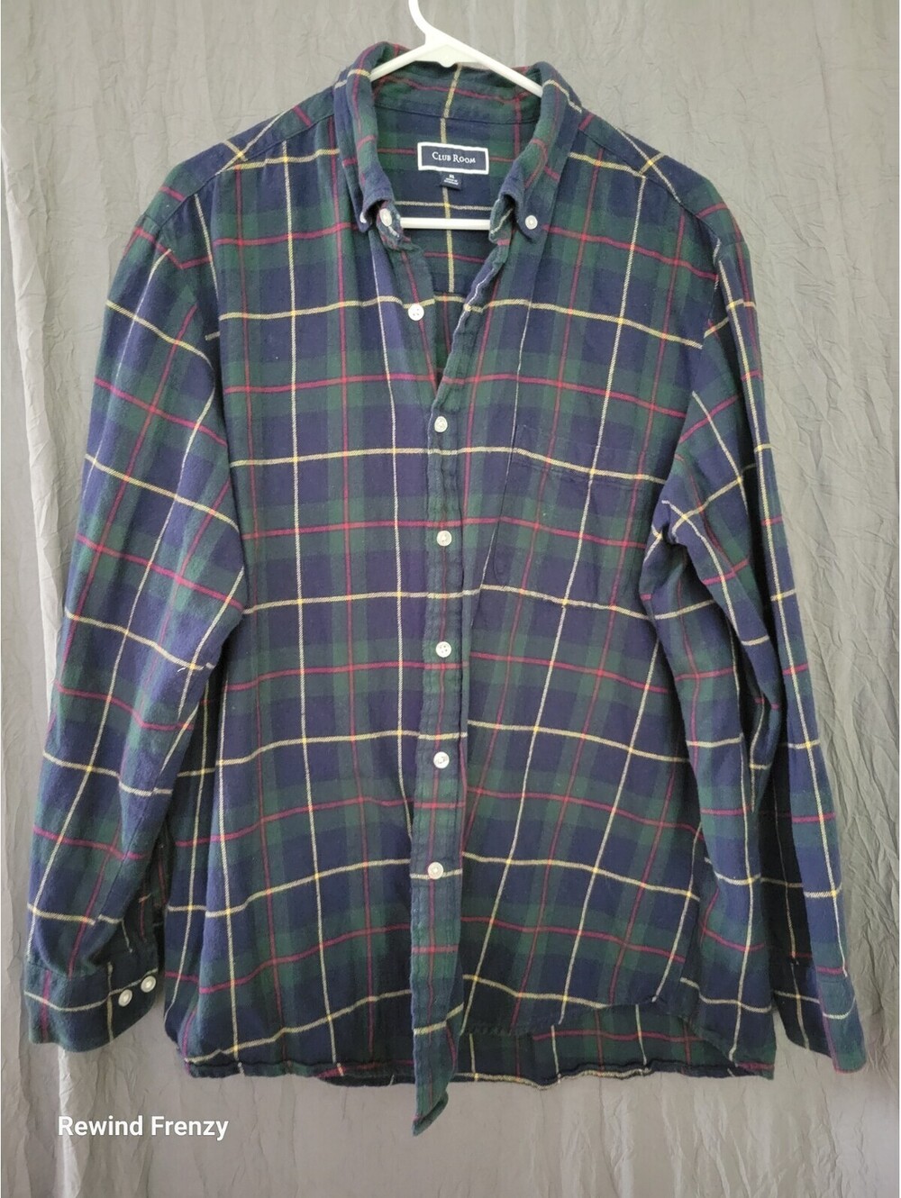 Club Room Men’s Tartan Plaid Flannel Shirt XL Cotton Long Sleeve Button Up